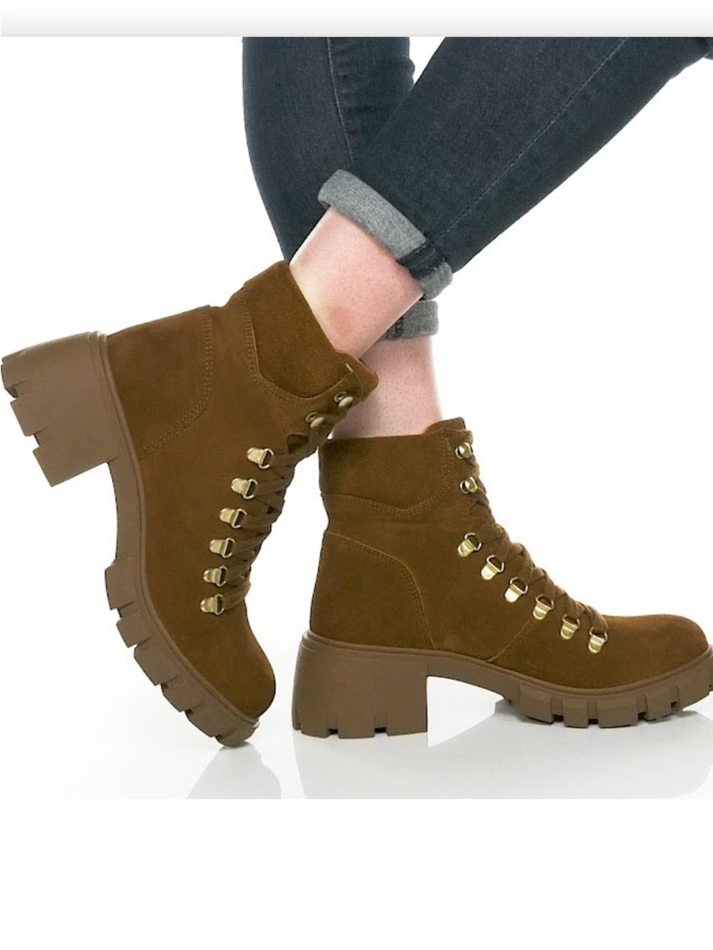 Steve Madden Brown Suede Lug Sole Lace-Up Ankle Boots